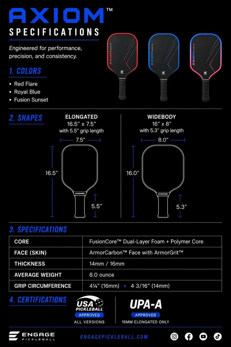 Engage Axiom Elongated Pickleball Paddle | Durable Grit