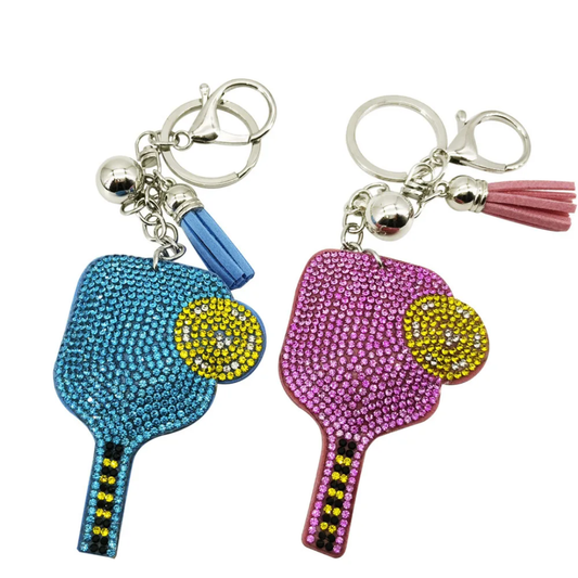 Rhinestone Pickleball Keychain